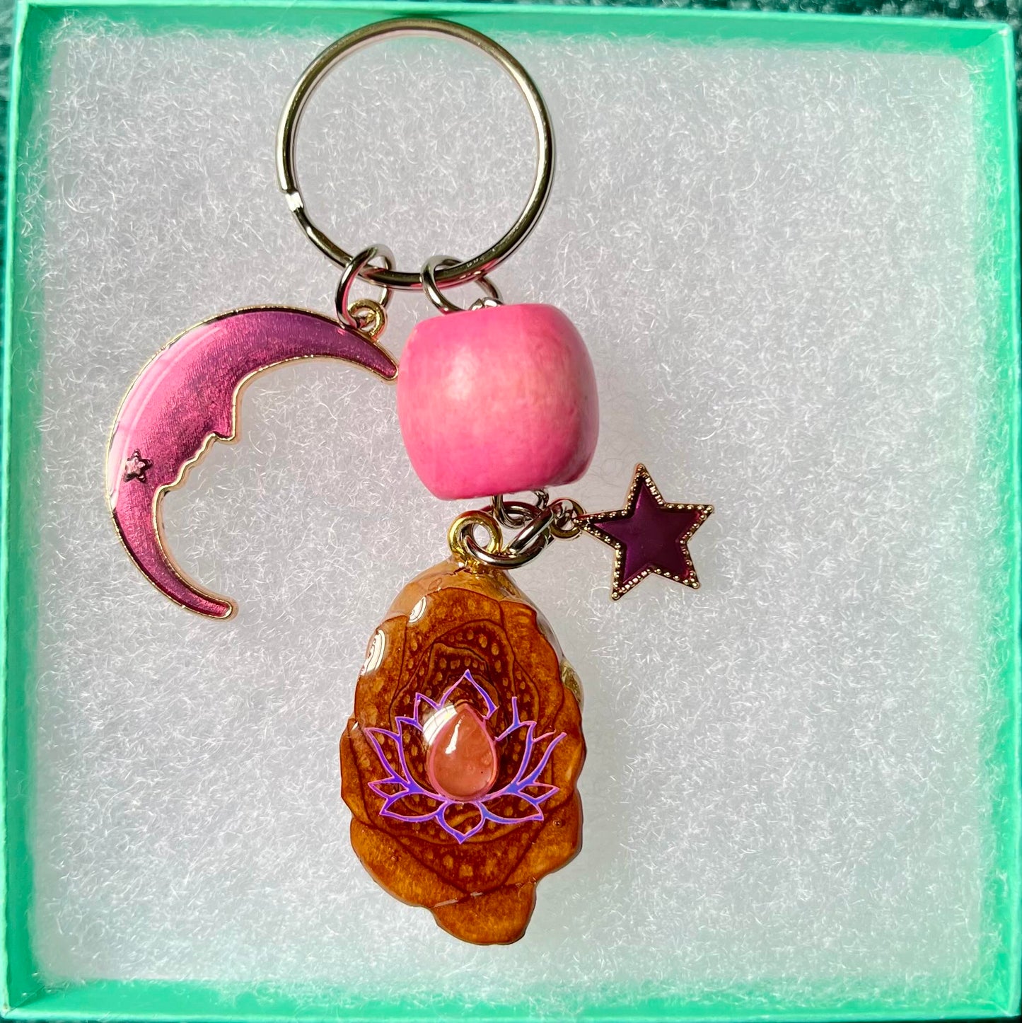 Rose quartz Lotus Pinecone Pendant Keychain