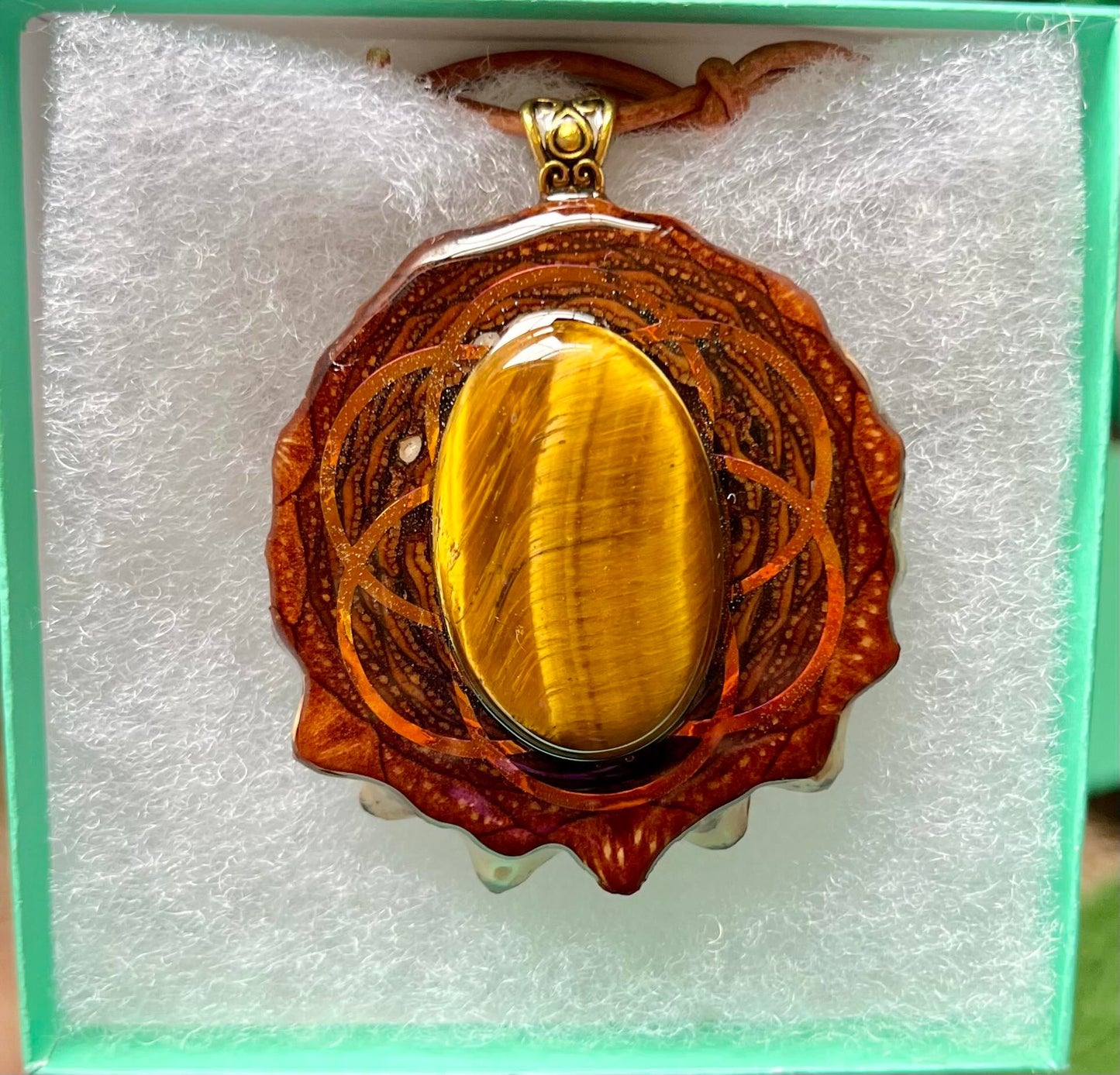 Tigers Eye Seed of Life Pinecone Pendant