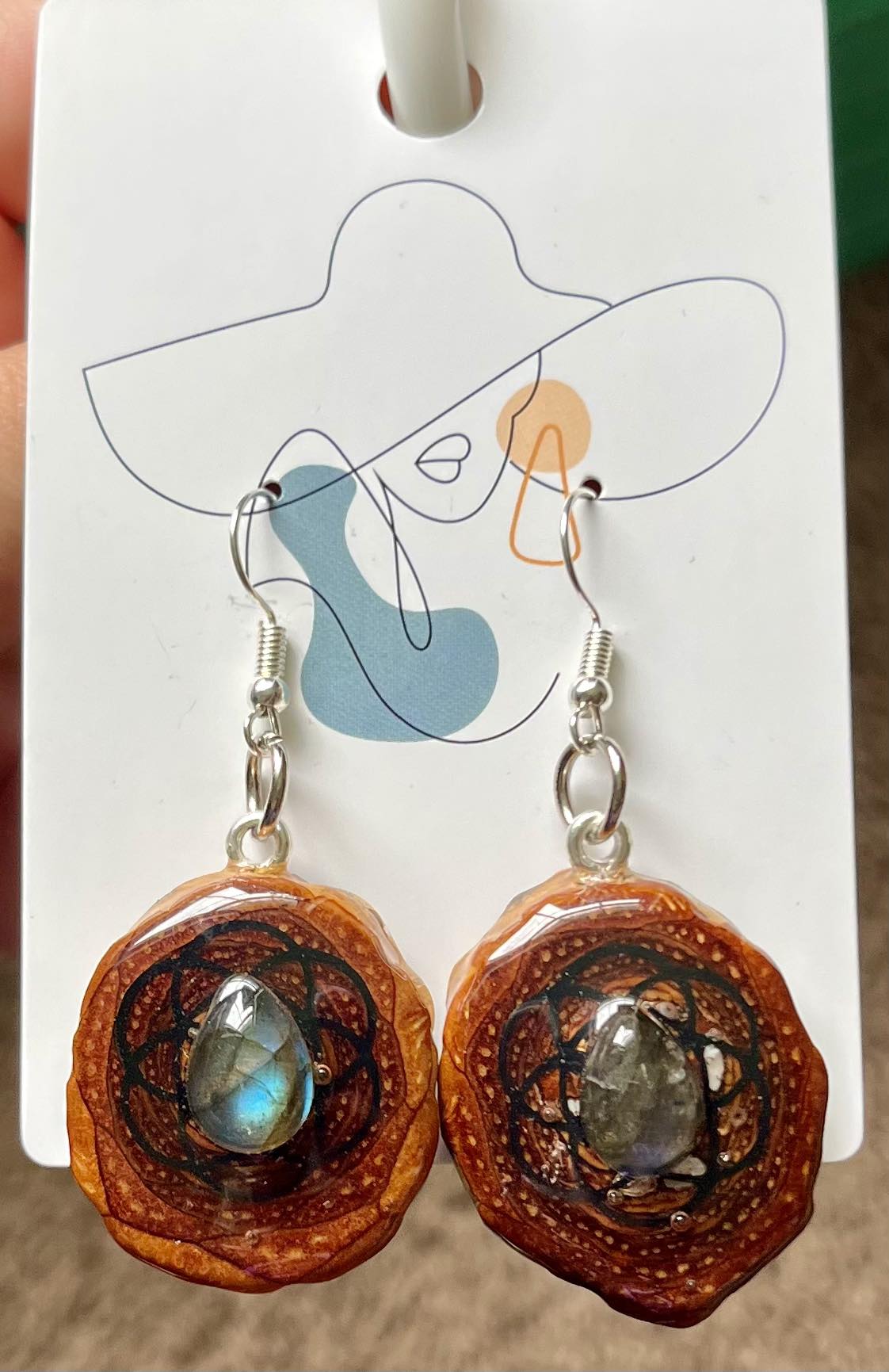 Blue Fire Labradorite Seed of Life Pinecone Pendant Earrings