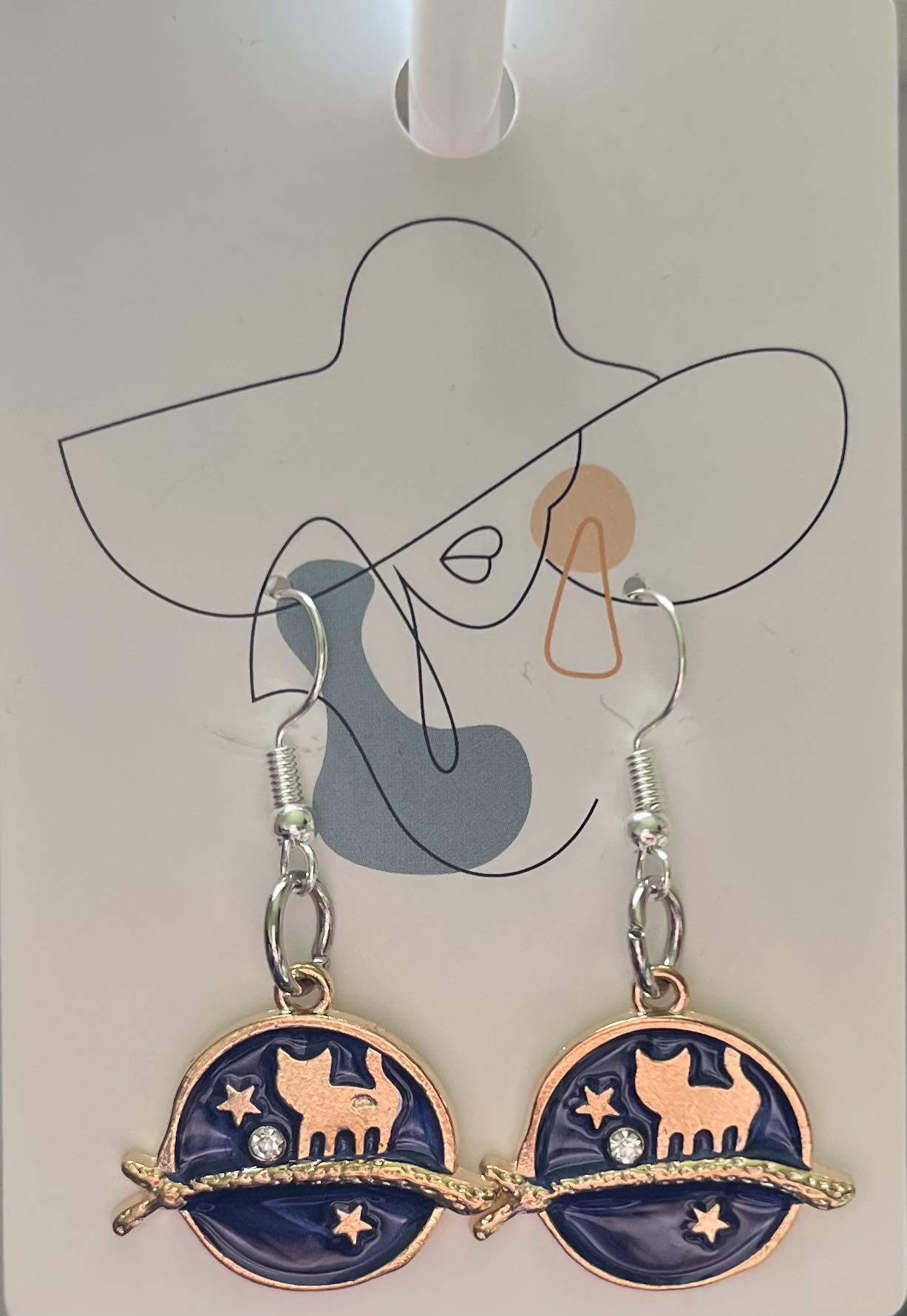 Blue Star and Cat Earrings