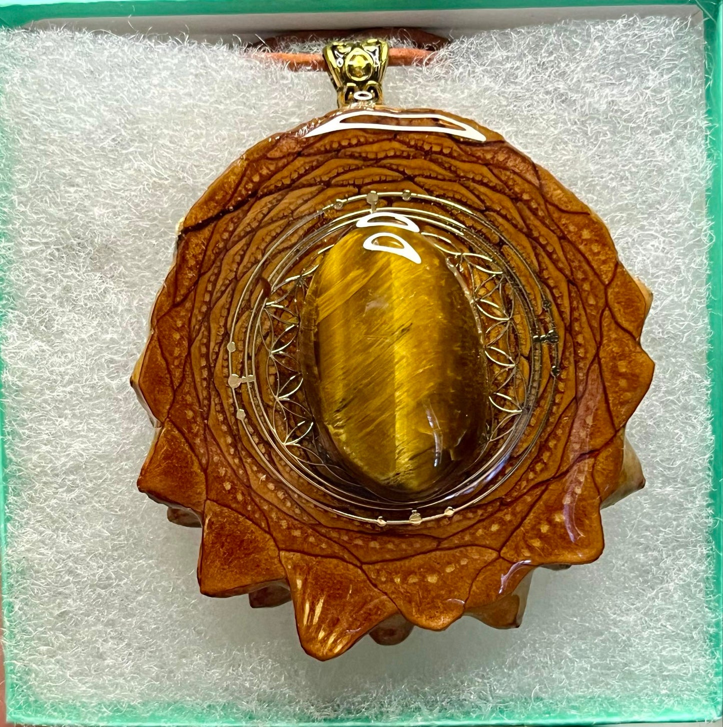 Tiger's eye Flower of Life Pinecone Pendant