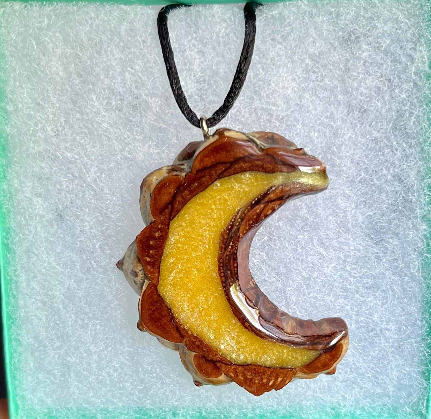 Yellow Crescent Moon Pinecone Pendant
