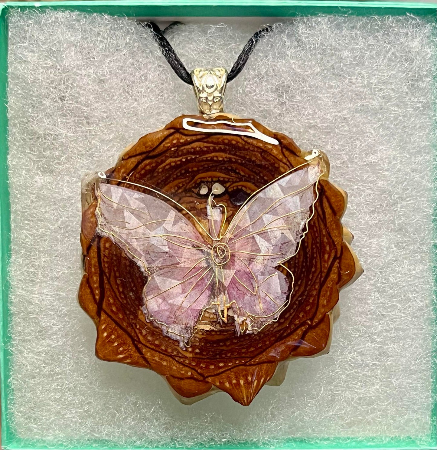 Crystal Butterfly Pinecone Pendant