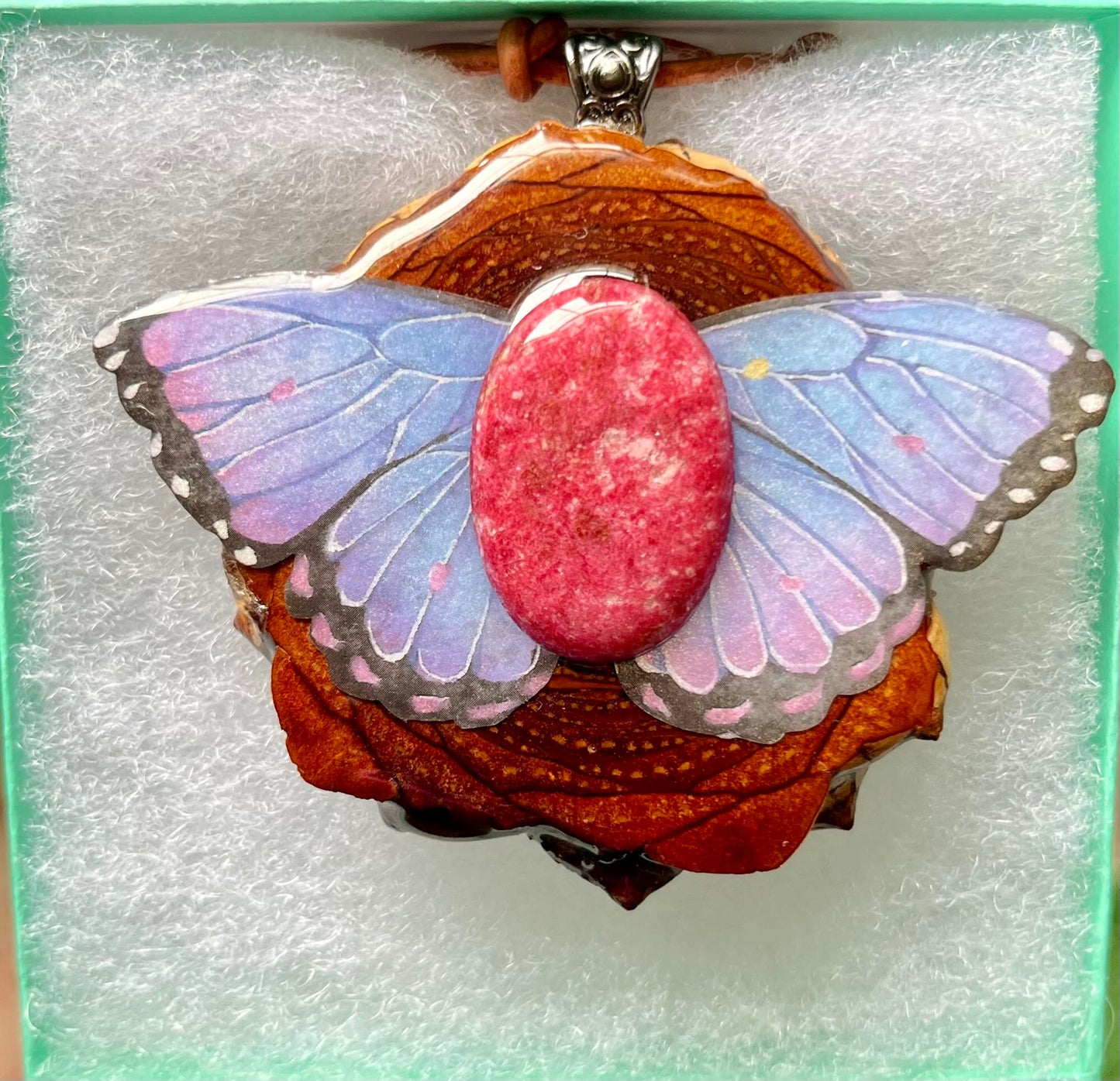 Pink Thulite Butterfly Pinecone Pendant